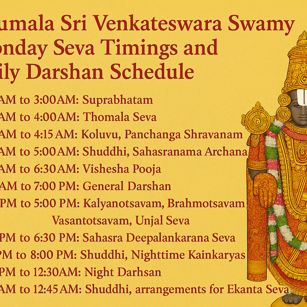 Tirumala Sri Venkateswara Swamy Monday Seva Timings and Daily Darshan Schedule