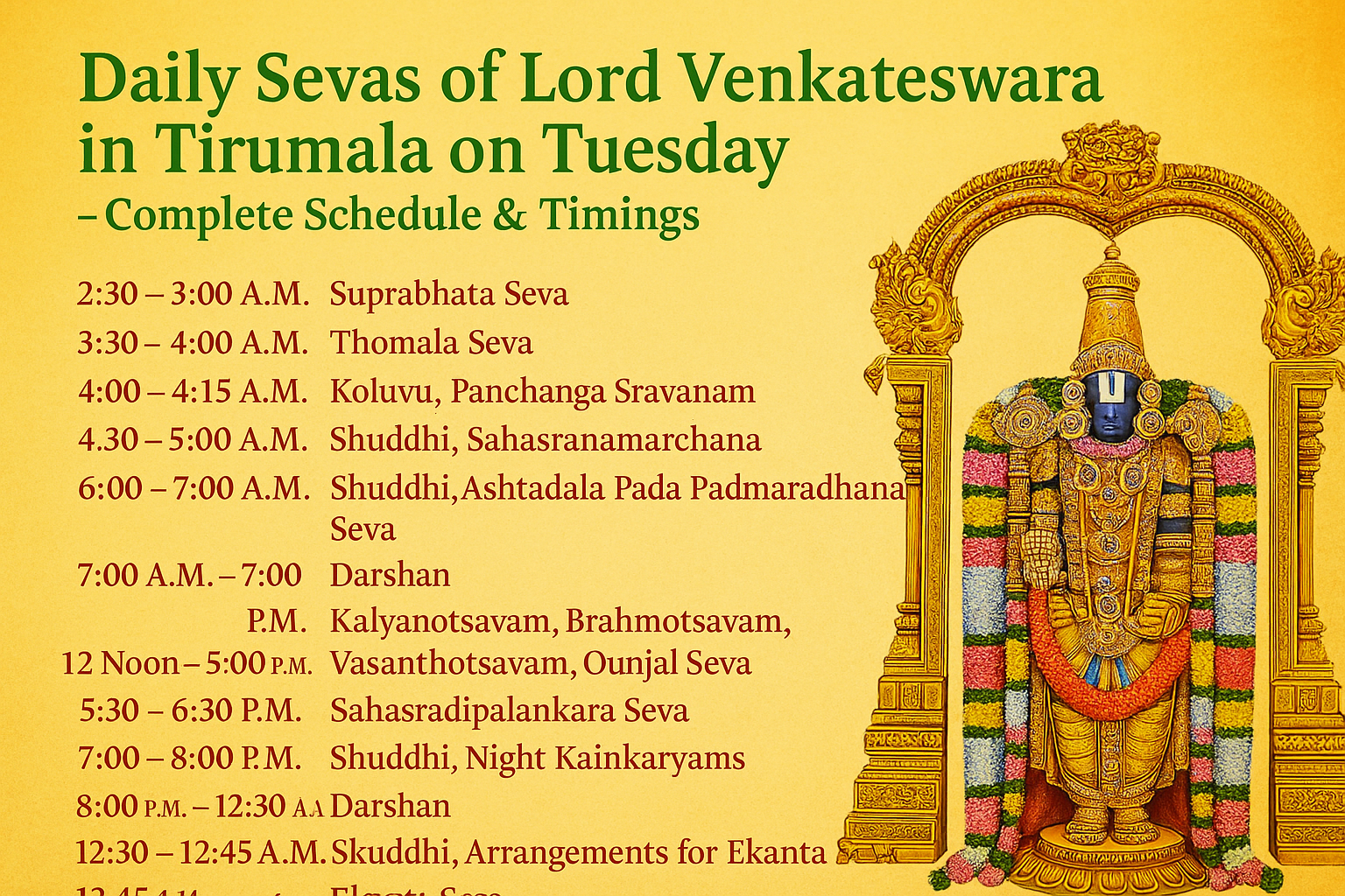 Daily Sevas of Lord Venkateswara in Tirumala on Tuesday