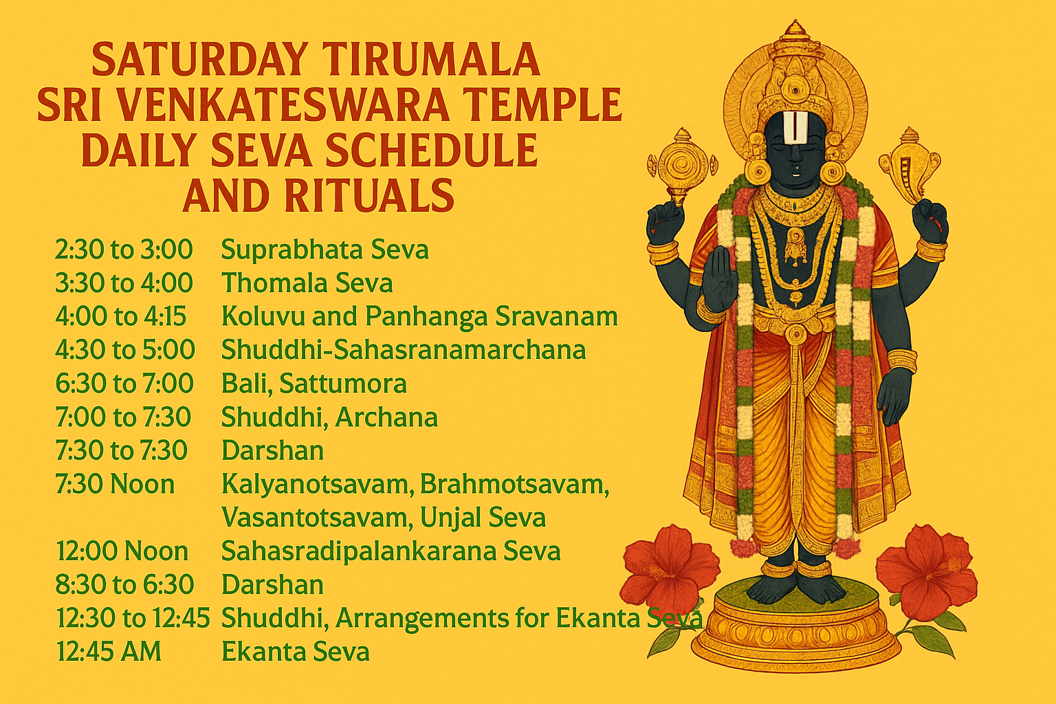 Saturday Tirumala Sri Venkateswara Temple Daily Seva Schedule and Rituals
