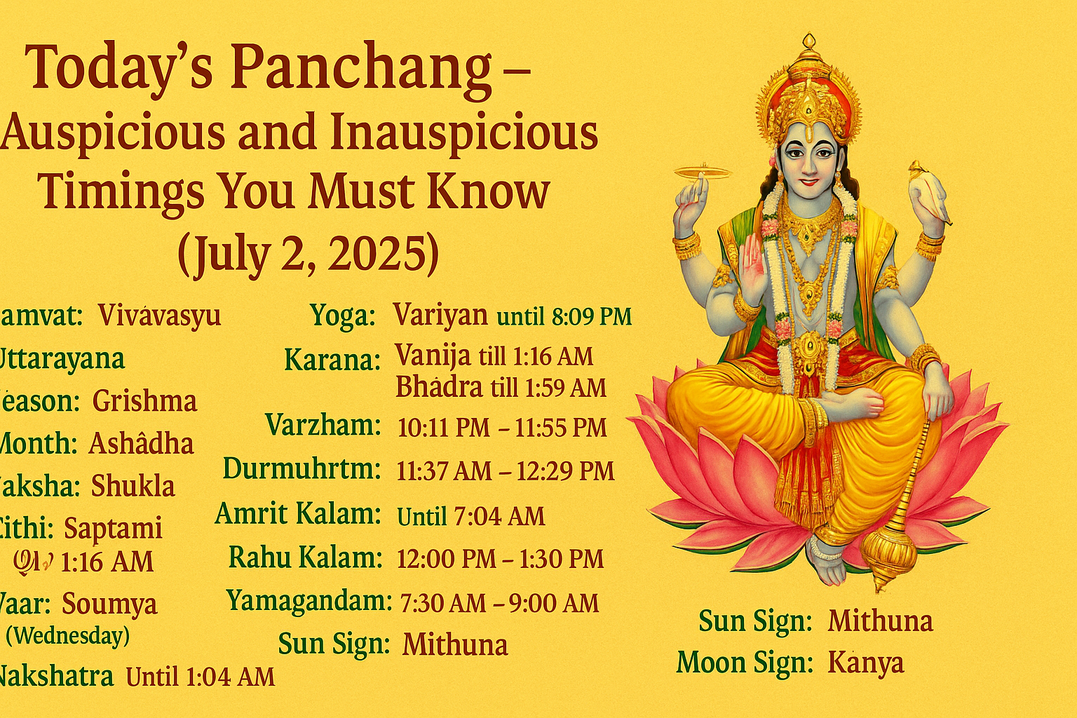 Today’s Panchang – Auspicious and Inauspicious Timings You Must Know (July 2, 2025)