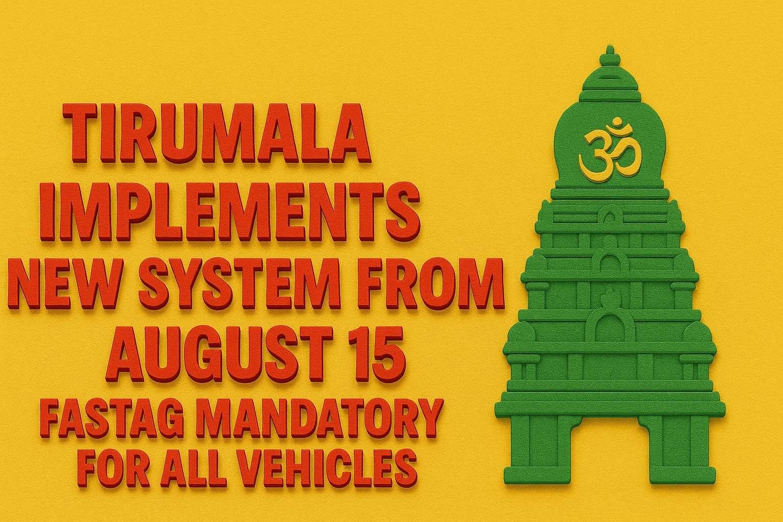Tirumala Implements New System from August 15 – FASTag Mandatory for All Vehicles