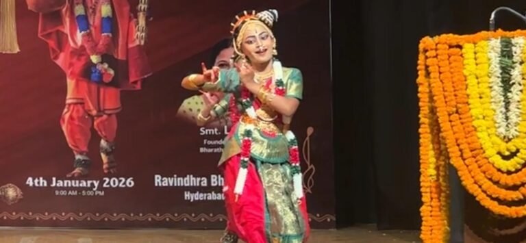 Vizianagaram’s Young Talent Pranavi Keerthi Shines at Hyderabad Ravindra Bharathi with Bharatanatyam Performance