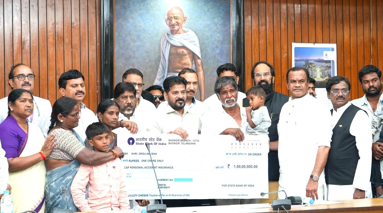 CM Revanth Reddy Distributes ₹1 Crore Insurance Cheques to Families of Deceased Power Department Employees