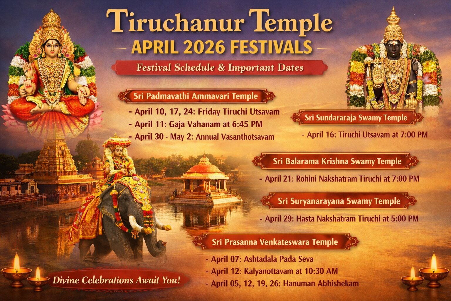 Tiruchanur Temple April 2026 Festivals List